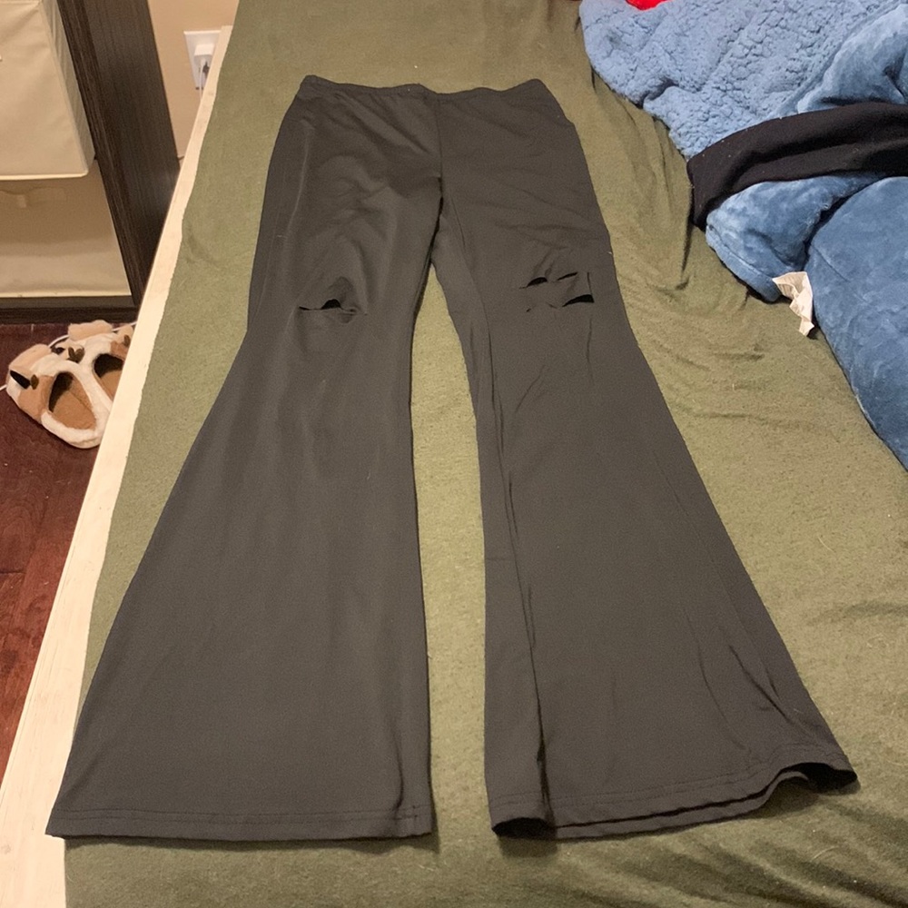 distressed black bell bottom leggings